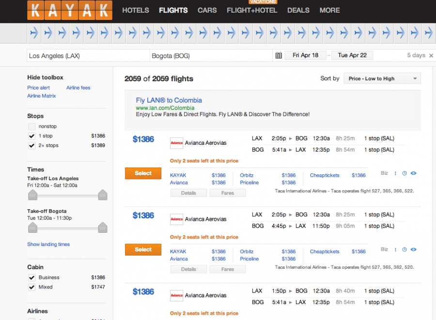 LAX to Bogota.