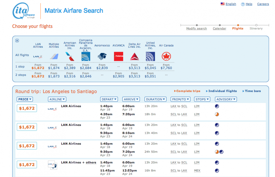 LAX to Santiago on American.