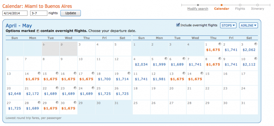 Sample dates in April-May from MIA-EZE.