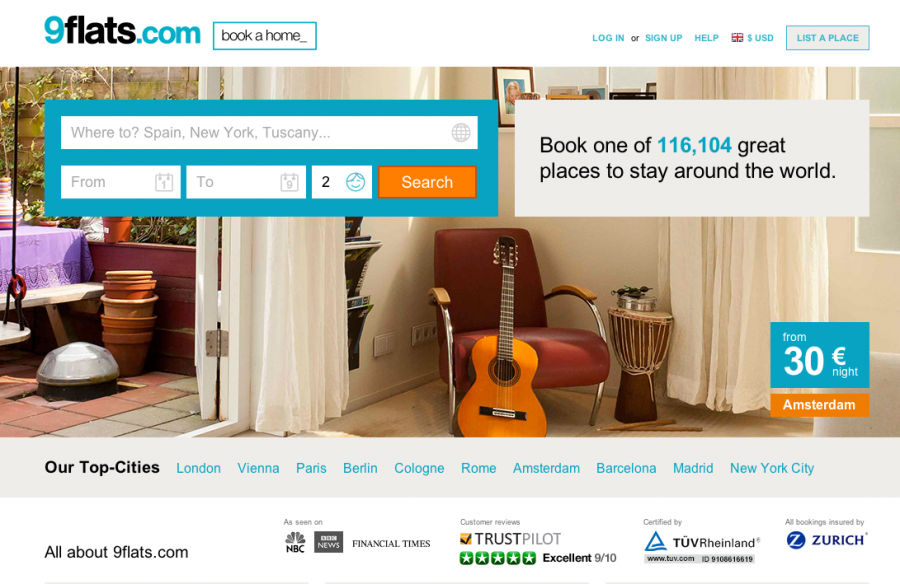 9flats.com is an online vacation rentals site that accepts bitcoin