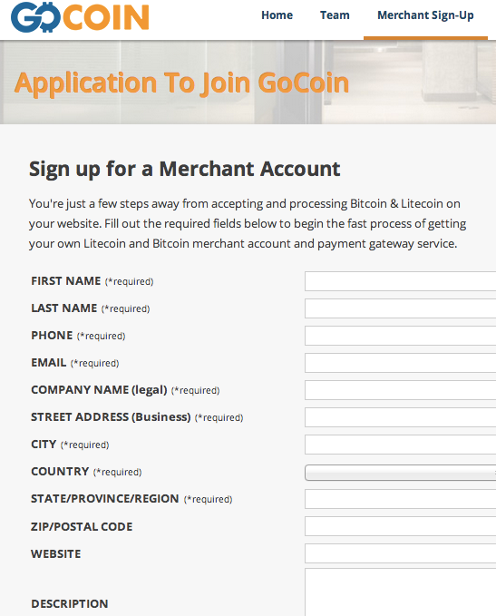 Bitcoin merchant sign-up on GoCoin is very simple