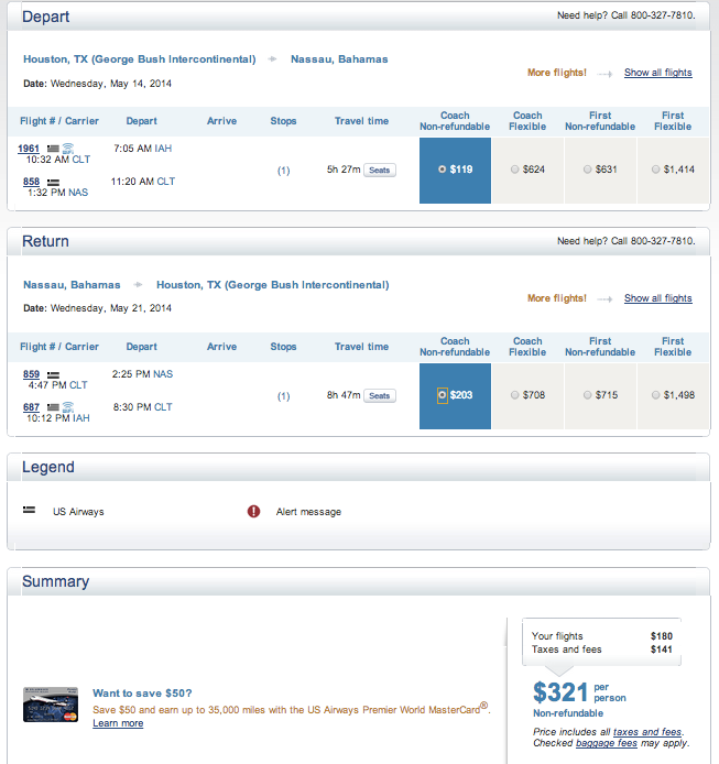 IAH-NAS - May 14-21, 2014 - US Airways - $321
