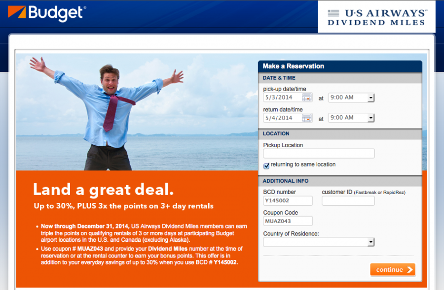 Earn bonus miles and discounts with US Airways' car partners like Budget.