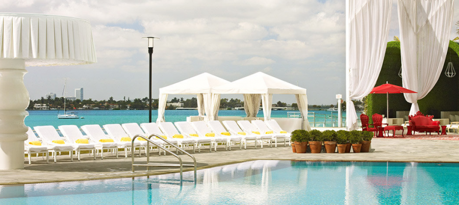 The pool and lounge at the Mondrian South Beach get you right up close to the fireworks over Miami Beach