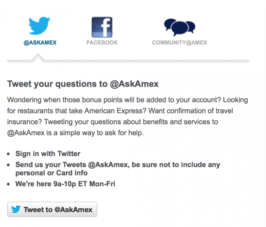 Contact American Express via Twitter