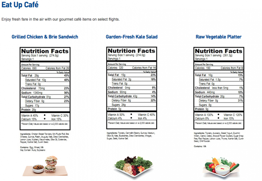 JetBlue eat up cafe nutrition