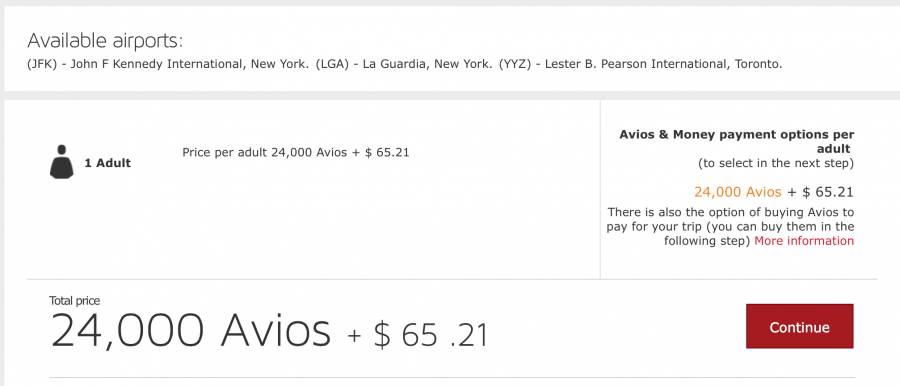 Redeeming Iberia Avios for JFK-Toronto is now 24,000 avios round-trip.
