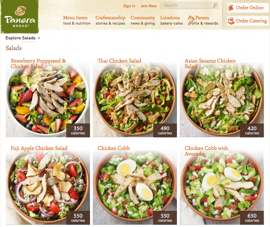Panera is one chain that posts their calorie counts online AND on their large in-store menus.