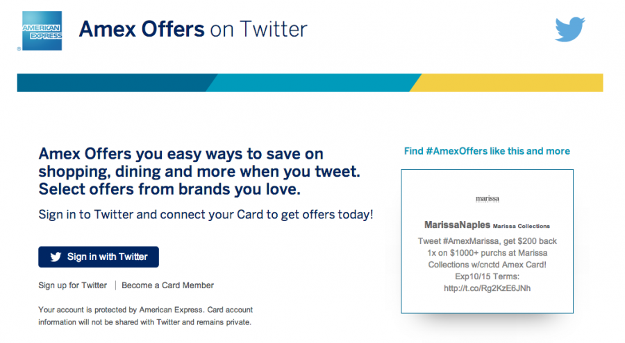 Use the "Sign in with twitter button" to begin the process of syncing your Amex card with your Twitter account
