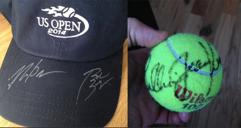 An autographed hat by 2014 Men's Doubles Champions the Bryan Brothers and an autographed tennis ball by legend Billie Jean King!
