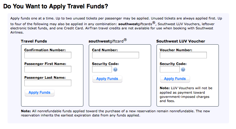 Southwest allows a variety of vouchers to be used but only four payment types at check-out.