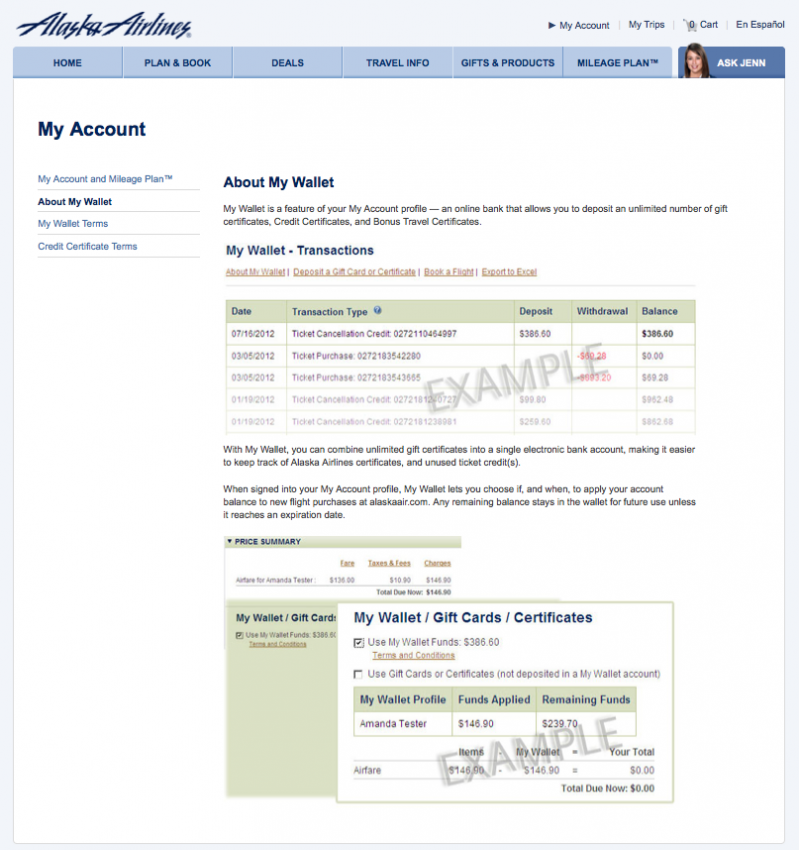 Alaska Airlines offers "My Wallet" for you to combine an unlimited number of vouchers for future travel.