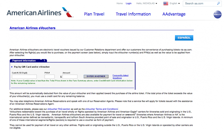 You can use up to 8 eVouchers on American Airlines and select codeshare flights; they are also transferable to others.