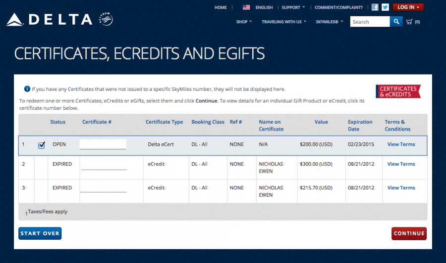 Delta's vouchers are very restrictive, but at least you can redeem them online.