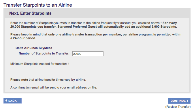 SPG gives you tiered bonuses for transfers in increments of 20,000 points.