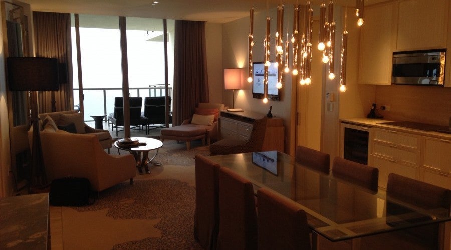 The dining and living areas of our enormous suite.
