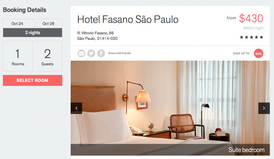 TPG was offered a 34 percent discount at the Hotel Fasano Sao Paulo in Brazil