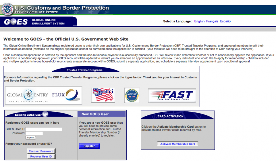 GOES, the Global Online Enrollment System for Global Entry