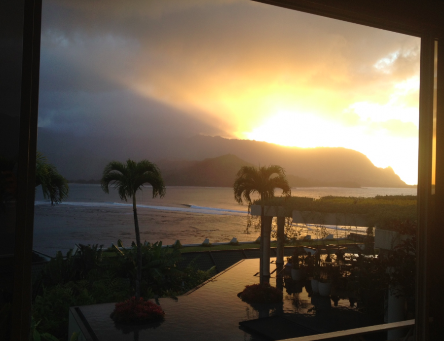 Stunning sunset over Hanalei Bay from the St. Regis Princeville.