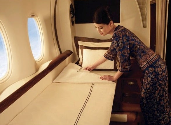 A Singapore Airlines First Class Suite bed on the A380.