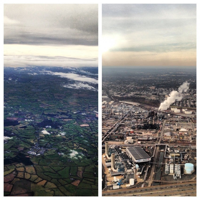 Green pastures on takeoff in Dublin to.... an industrial EWR arrival
