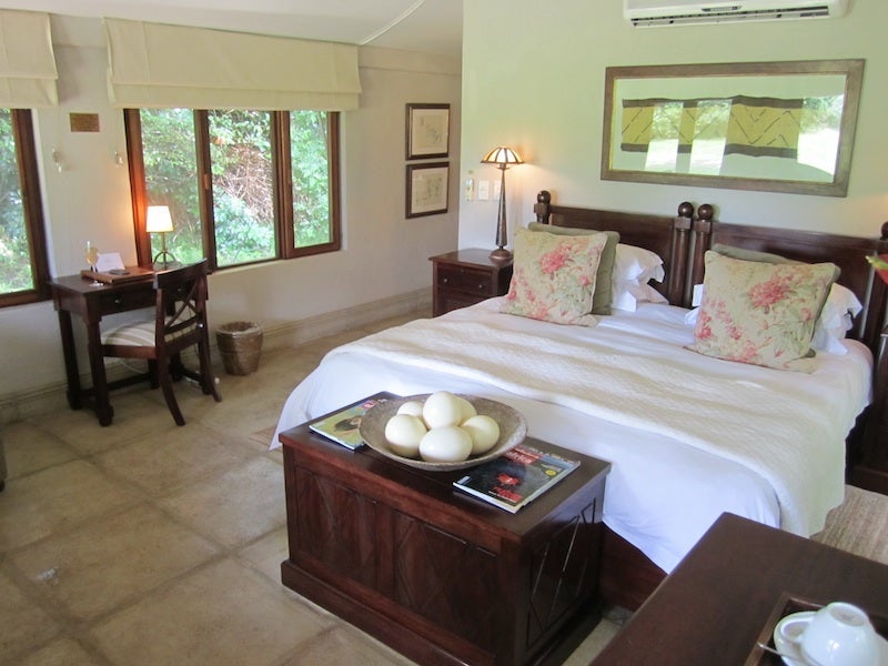 The bedroom area in a standard luxury tent.