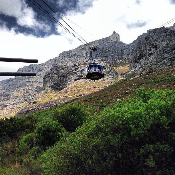 Taking the cable car up Table Mountain.