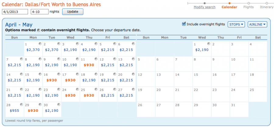 Fares on this itinerary in April as low as $930.
