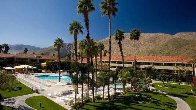 Pool and courtyard area at the Hilton Palm Springs Hotel.