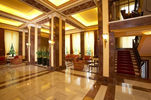 Lobby area at the Crowne Plaza Prague.