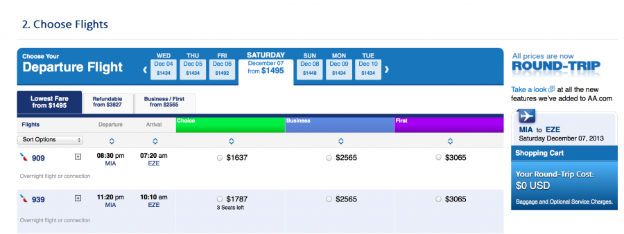 Reasonable business and first class fares to Buenos Aires this December