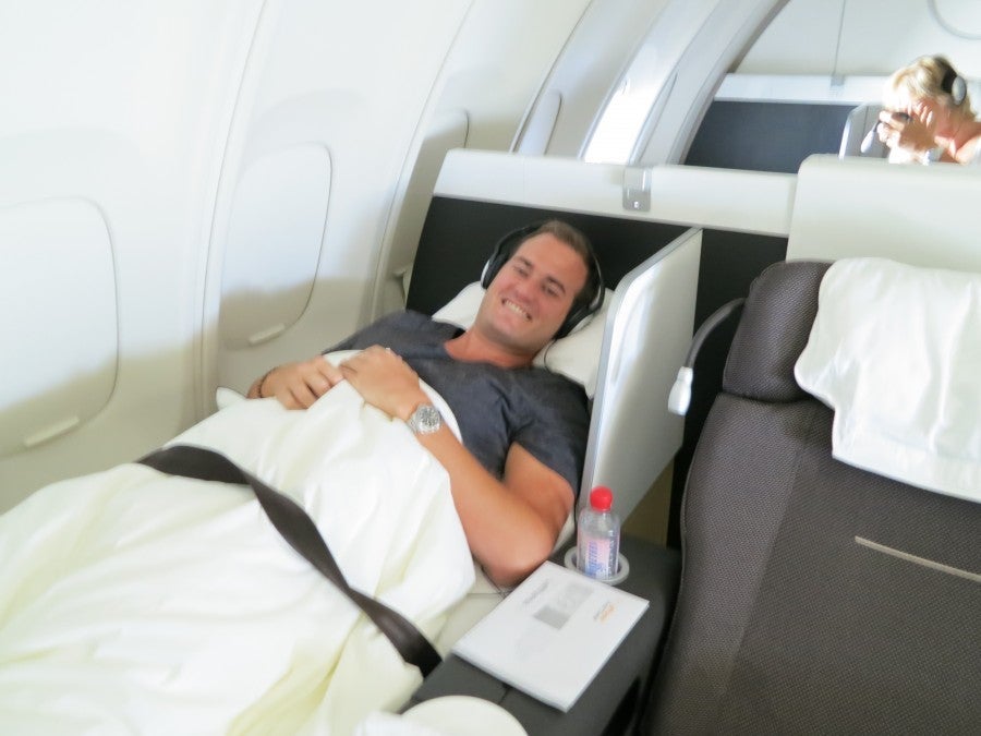 Flying in style: Lufthansa first class on the 747 upper deck Frankfurt-Miami