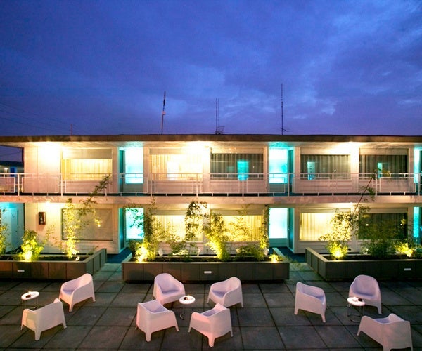 The mid-century modern Jupiter Hotel is located on  East Burnside.