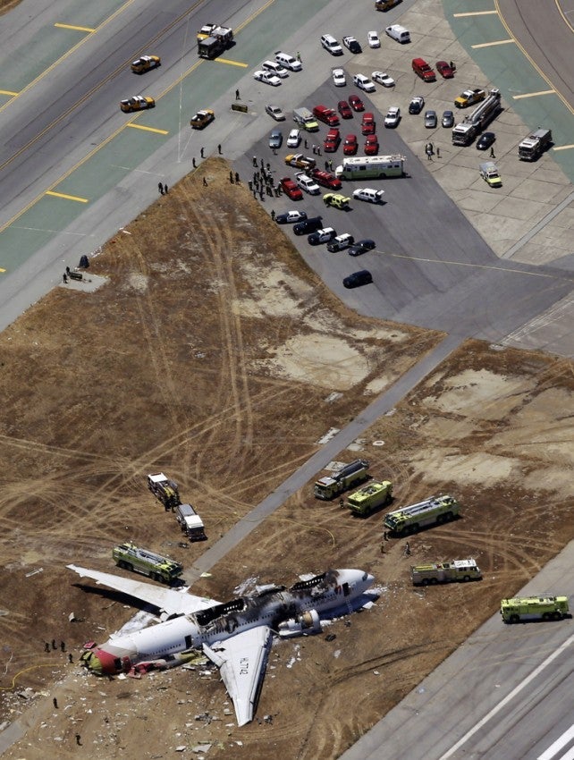 An aerial view of the Asiana crash scene (AP Photo/Marcio Jose Sanchez).
