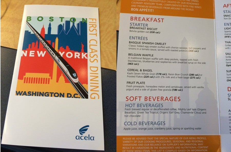 First class dining menu and breakfast options.