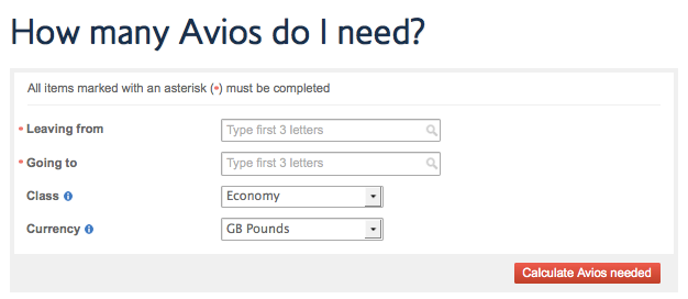 Avios Calculator