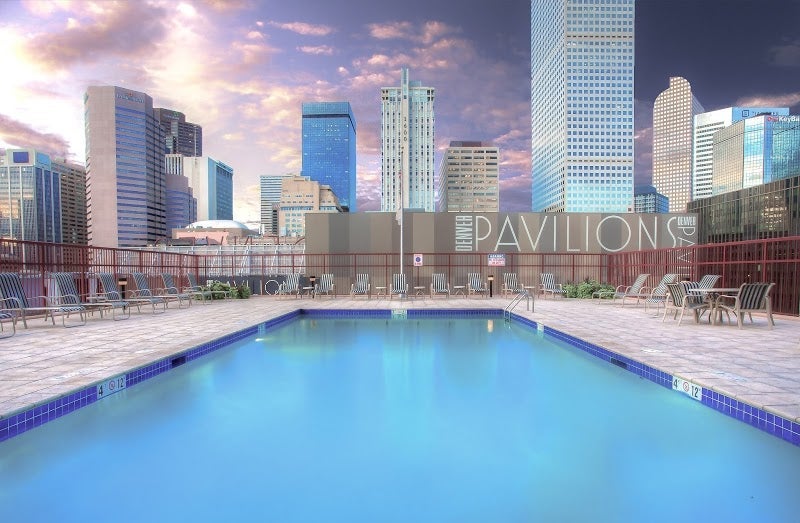 A beautiful poolside view at the Crowne Plaza Denver.