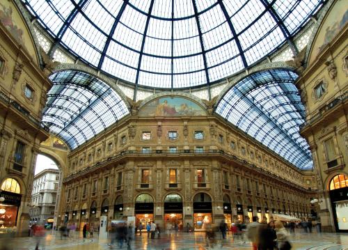 Shop at the famous glass roofed Galleria Vittorio Emanuele, which house the Prada Flagship store.
