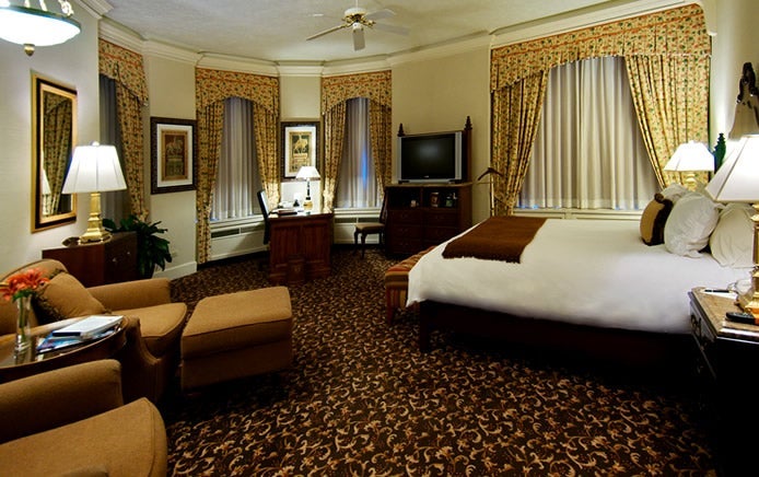 A large guestroom at the Brown Palace.