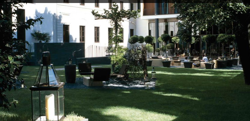 The garden at the Bulgari Milan.