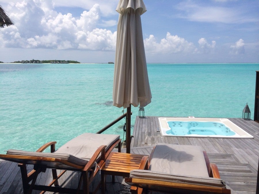 Overwater Spa Villa, with hottub on the deck