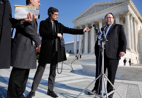 Rabbi Ginsberg outside the SCOTUS after the hearing. Photo by Jonathan Ernst for Reuters.