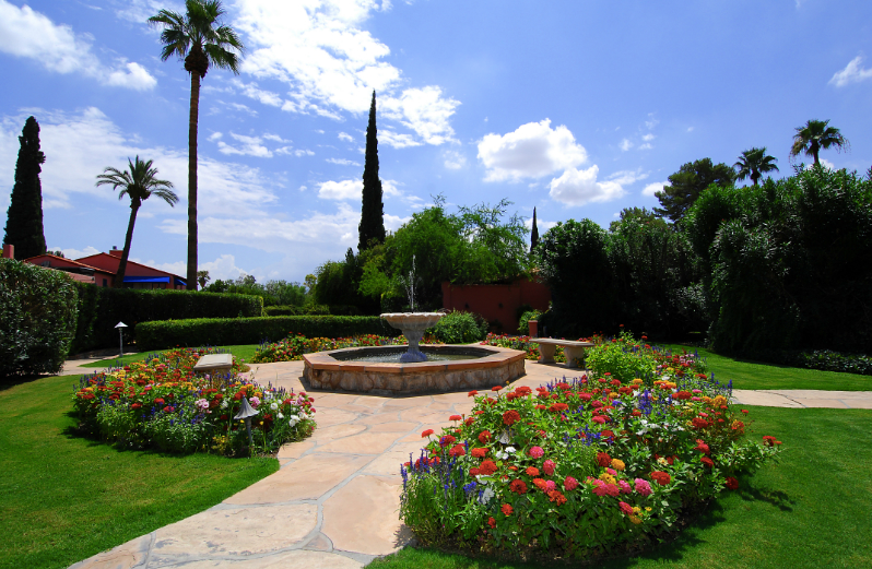 The colorful gardens of the the Arizona Inn.