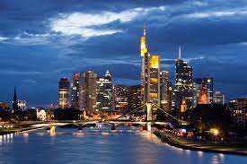 The Frankfurt skyline is often called "Mainhattan" after NYC's Manhattan, but situated on the Main River.