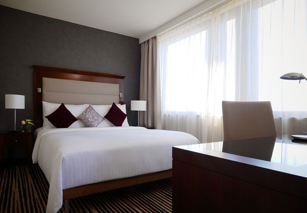 A guest room at the Marriott Frankfurt.