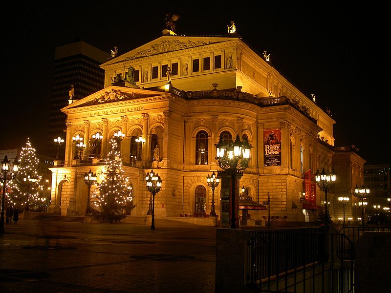 The Opera House at night.