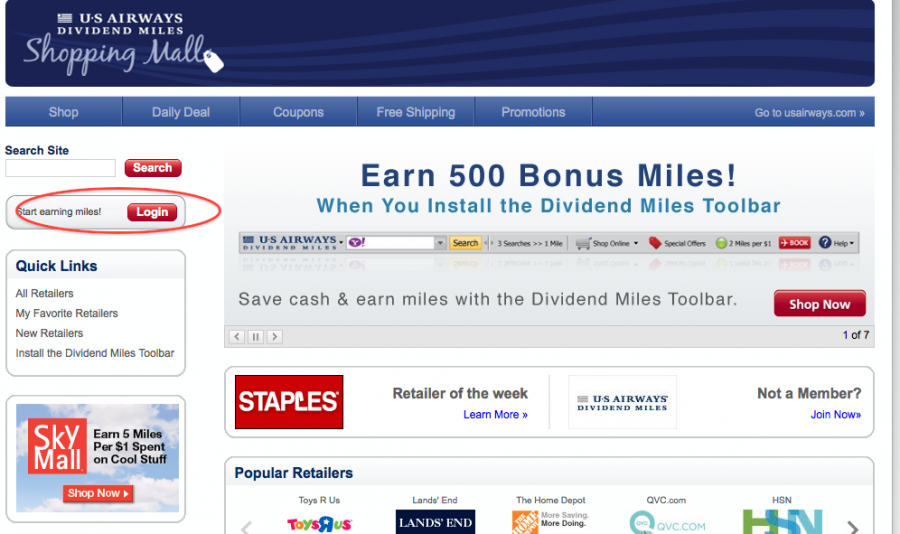 An easy way to keep US Airways miles from expiring is to shop at the US Airways Shopping Mall.