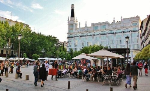 The bustling terrace bars in Plaza Santa Ana, including Lateral.