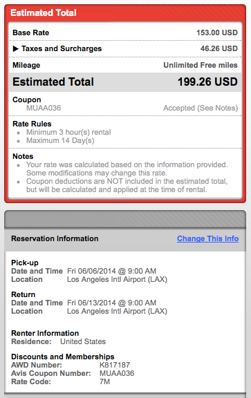 $199 all in for 7 day rental at LAX