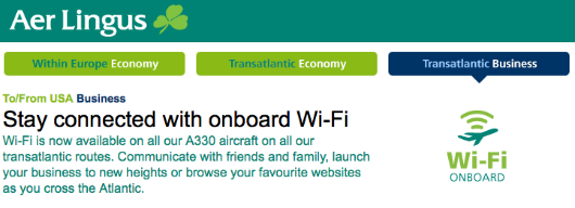 Aer Lingus is the only carrier to offer free Wi-Fi to business-class passengers, a model I wish others would follow!